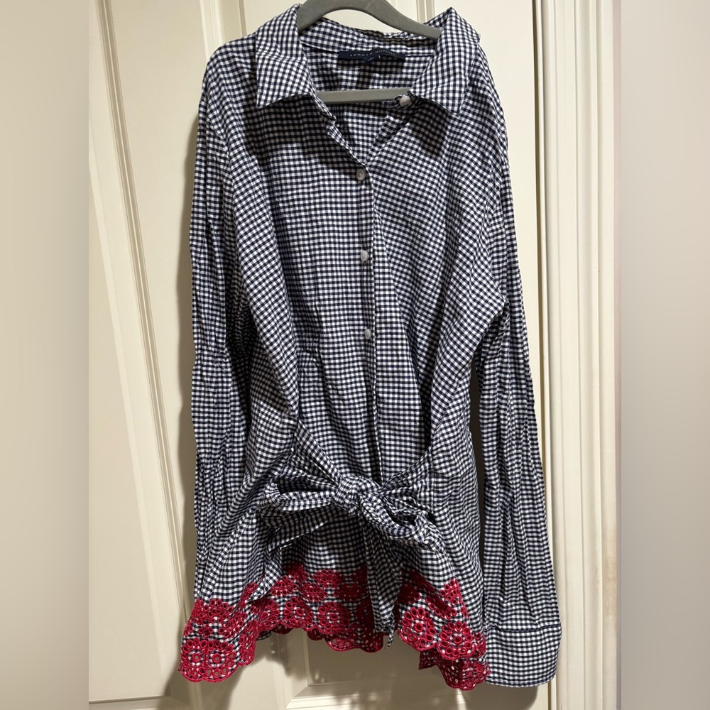 Vintage Tommy Hilfiger gingham button up with tie detail